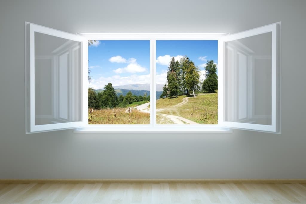 Empty-New-Room-With-Open-Windoow-of-mountain-trees-landscape
